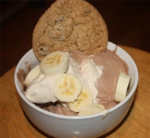 Chocolate banana ice cream with banana and chocolate chip cookie