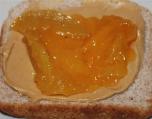 Bread with peanut butter and Peach/Mango jam - Yum!!